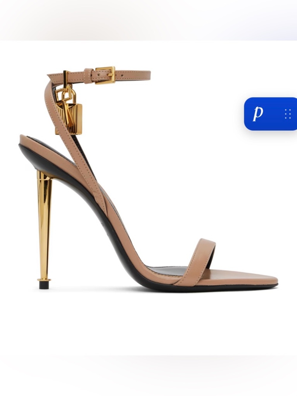 TOM FORD Taupe Padlock Pointy Naked Heeled Sandals - size 8
